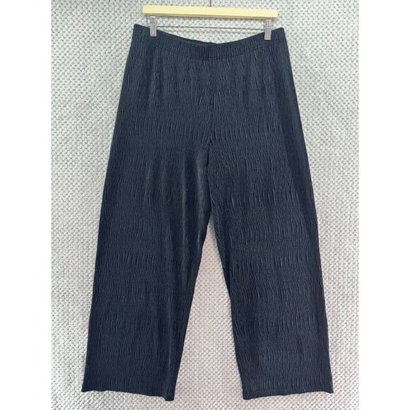 Habitat Pants Women L Black Soft Textured Wide Leg High Rise Pull On Lagenlook - Picture 1 of 14